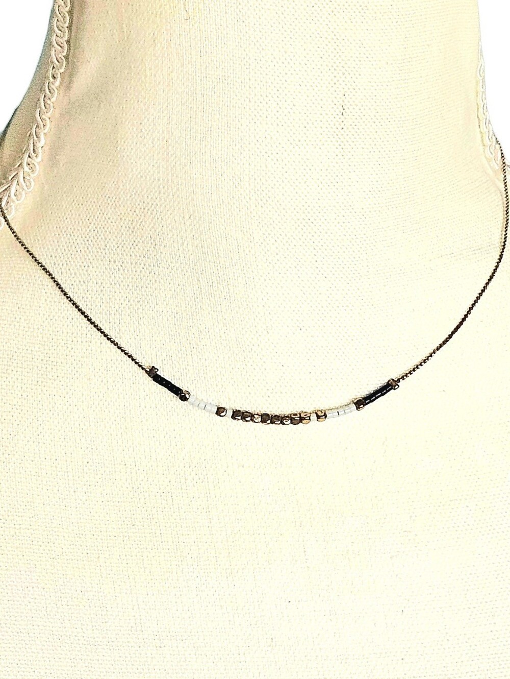Gold Minimalist Necklase With Gold, Black & White Accent Beads